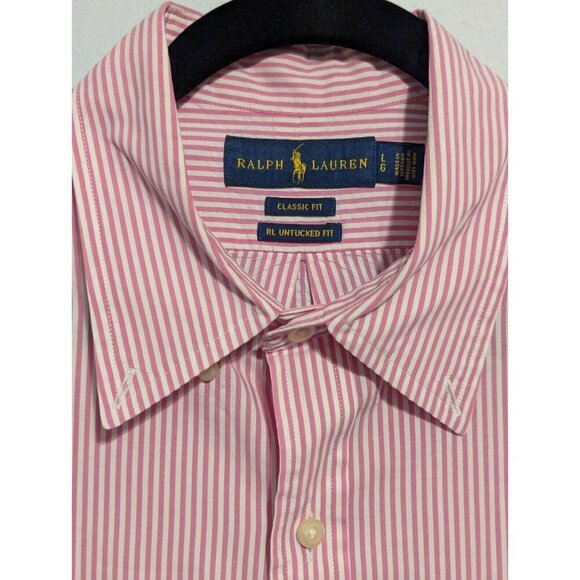 Ralph Lauren Mens L Pink Stripe Button Down Untucked Fit Classic Valentines Day - Picture 4 of 5